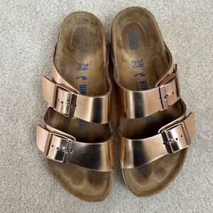 BIRKENSTOCK Arizona Metallic Copper/Gold Cork Narrow Sandals Size 38
